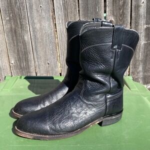Larry Mahan Mens Black Smooth Ostrich Leather Cowboy Boots Western Size 9.5 D